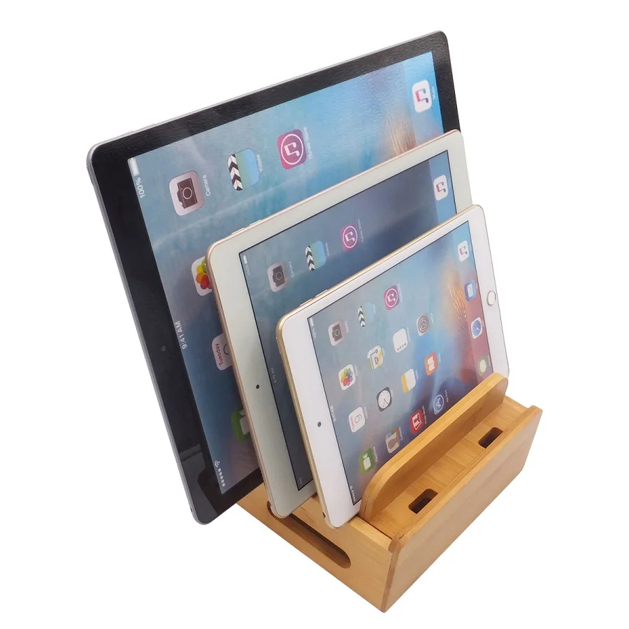 Bambushalter für iPhone, Ständer für Samsung, Handykabel, Ladestation, Docks, Organizer für Smartphones und Tablets, USB-Ladegerät – Detail 6