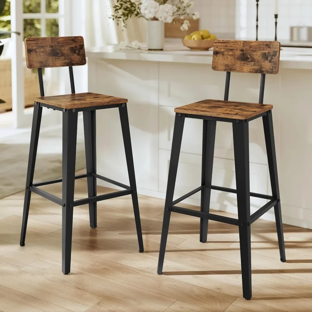 

Set of 2 Bar Stools, 29.1 Inches Tall Barstools with Back, Counter Bar Chairs for Kitchen Island, steel rame, Easy Assembly
