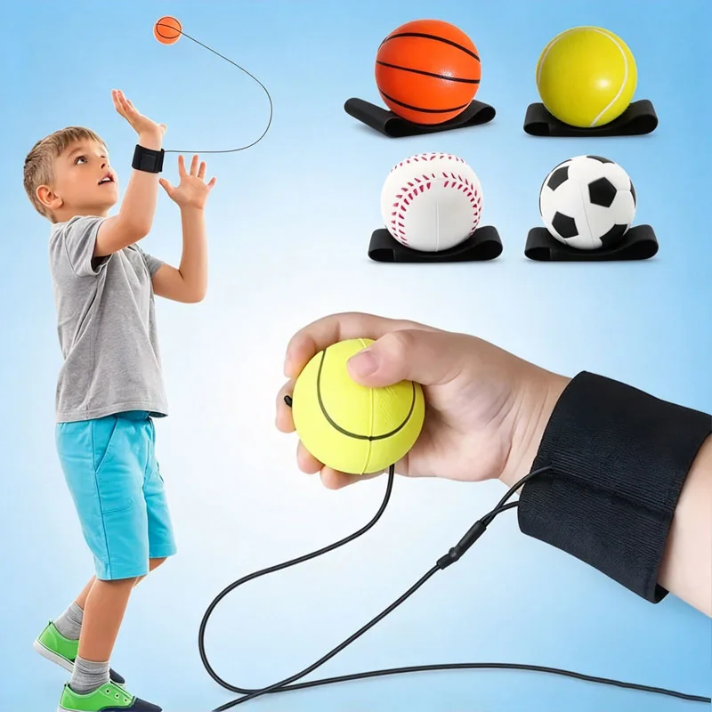 1-32PCS High Bounce Elastic Hand Flick Ball with Wrist Strap PU Bouncy Ball for Kids Outdoor Sports Fitness Exercise Toy