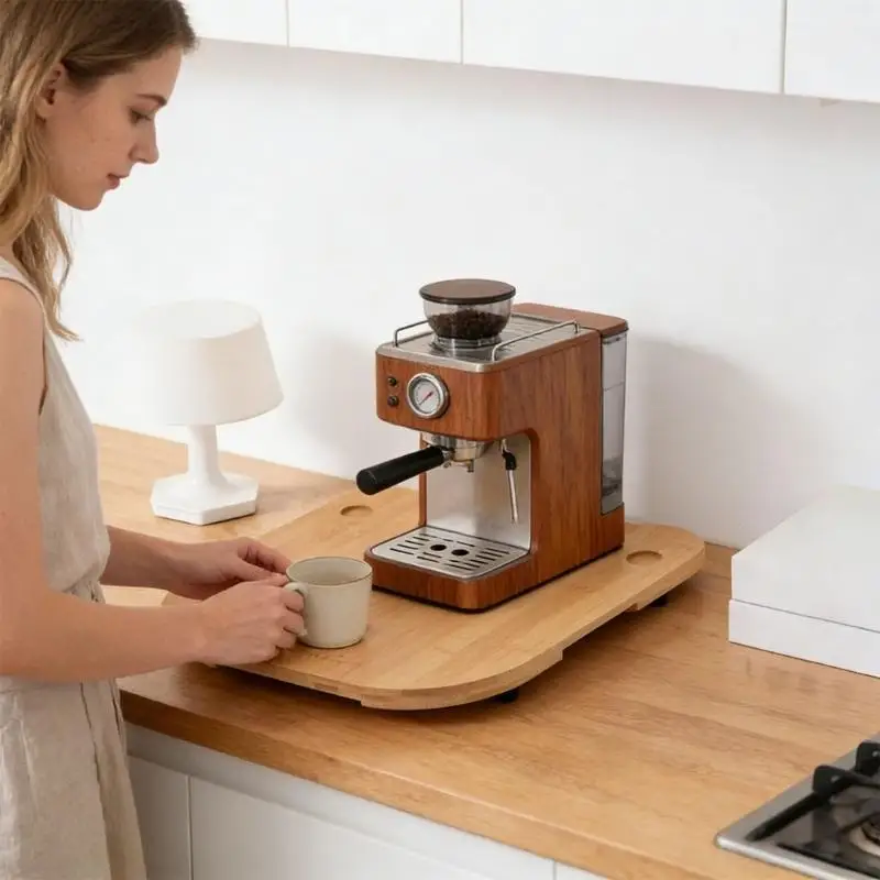 

D0AB Weighty Wooden Platform With Quiet Rollers For Mixer And Coffee Maker