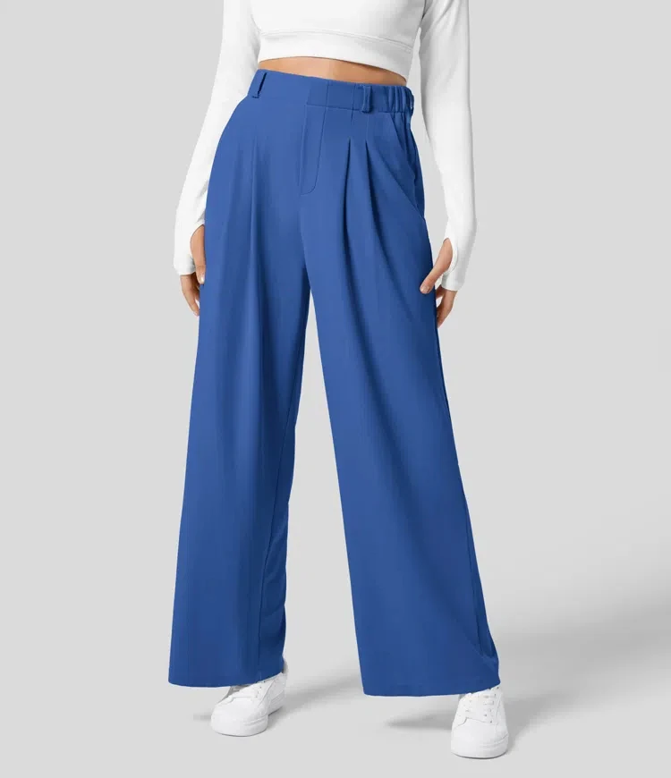 Damenhose, karierte, figurbetonte Hose mit weitem Bein und Taschen, hochtaillierte, lässige, figurbetonte Hose mit weitem Bein für Damen. – Detail 15