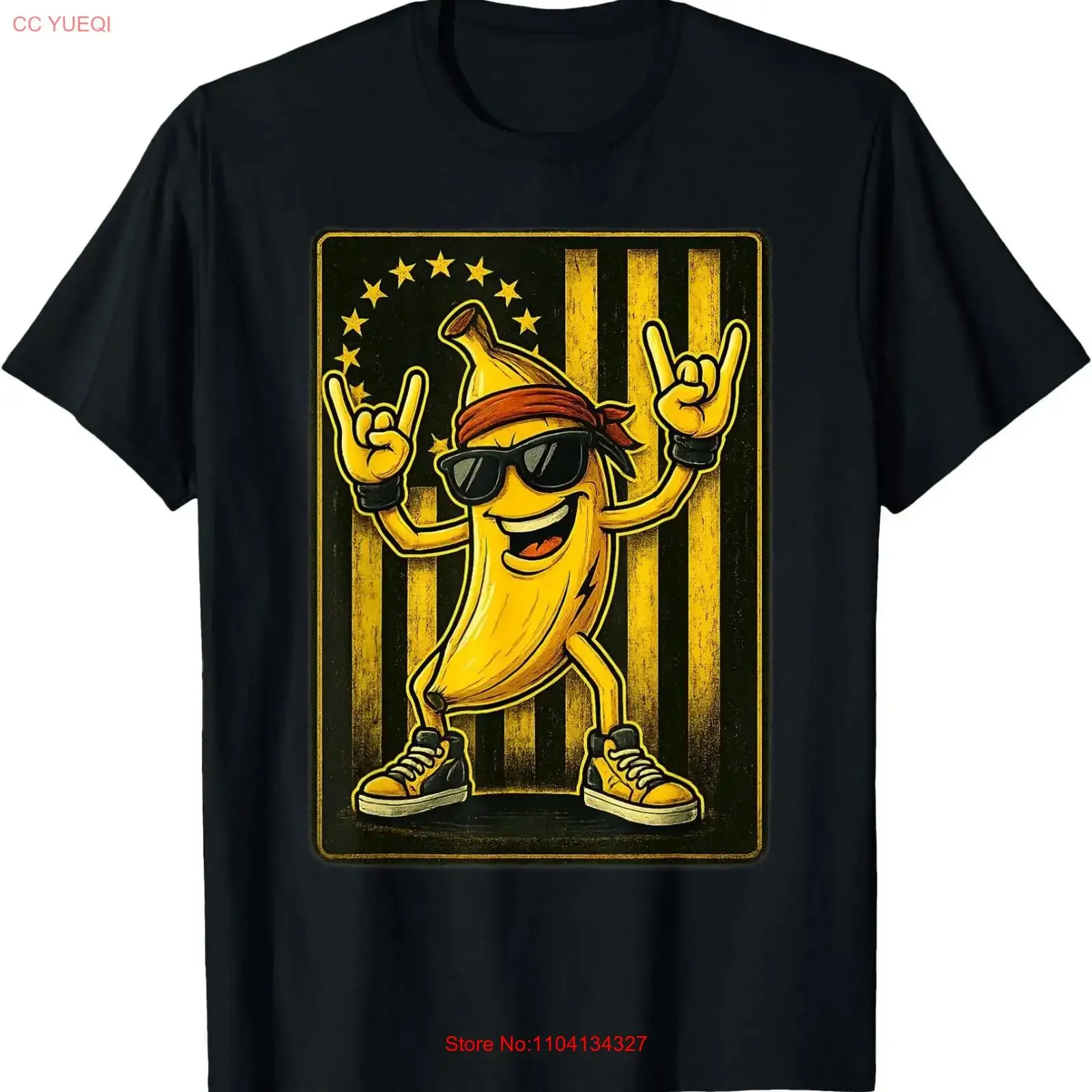 Cool Banana Rocking American Flag T Shirt  vintage Washed fashion Stretched Soft streetwear Versatile Stylish