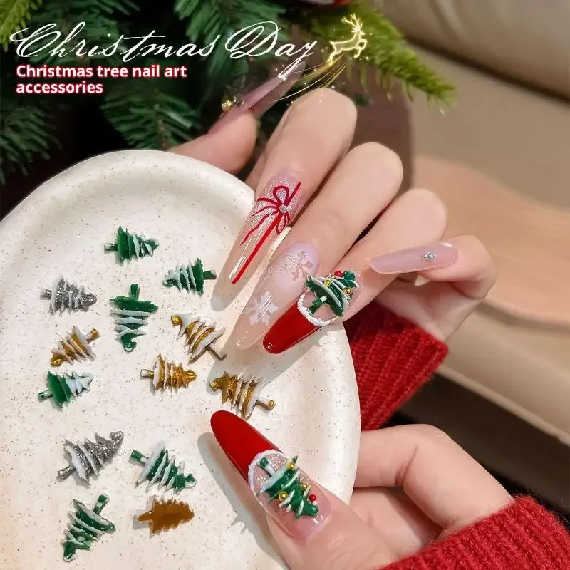 18/50 個クリエイティブゴールドシルバークリスマスツリー樹脂ネイルチャーム樹脂ステレオネイルアート装飾 DIY ネイルアクセサリー
