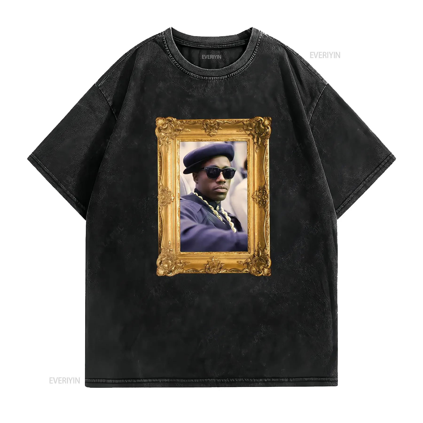 Vintage 90s Hip Hop Rapper Gold Frame Print Streetwear Cool T Shirt vintage Washed Comfortable Versatile graphic Breathable