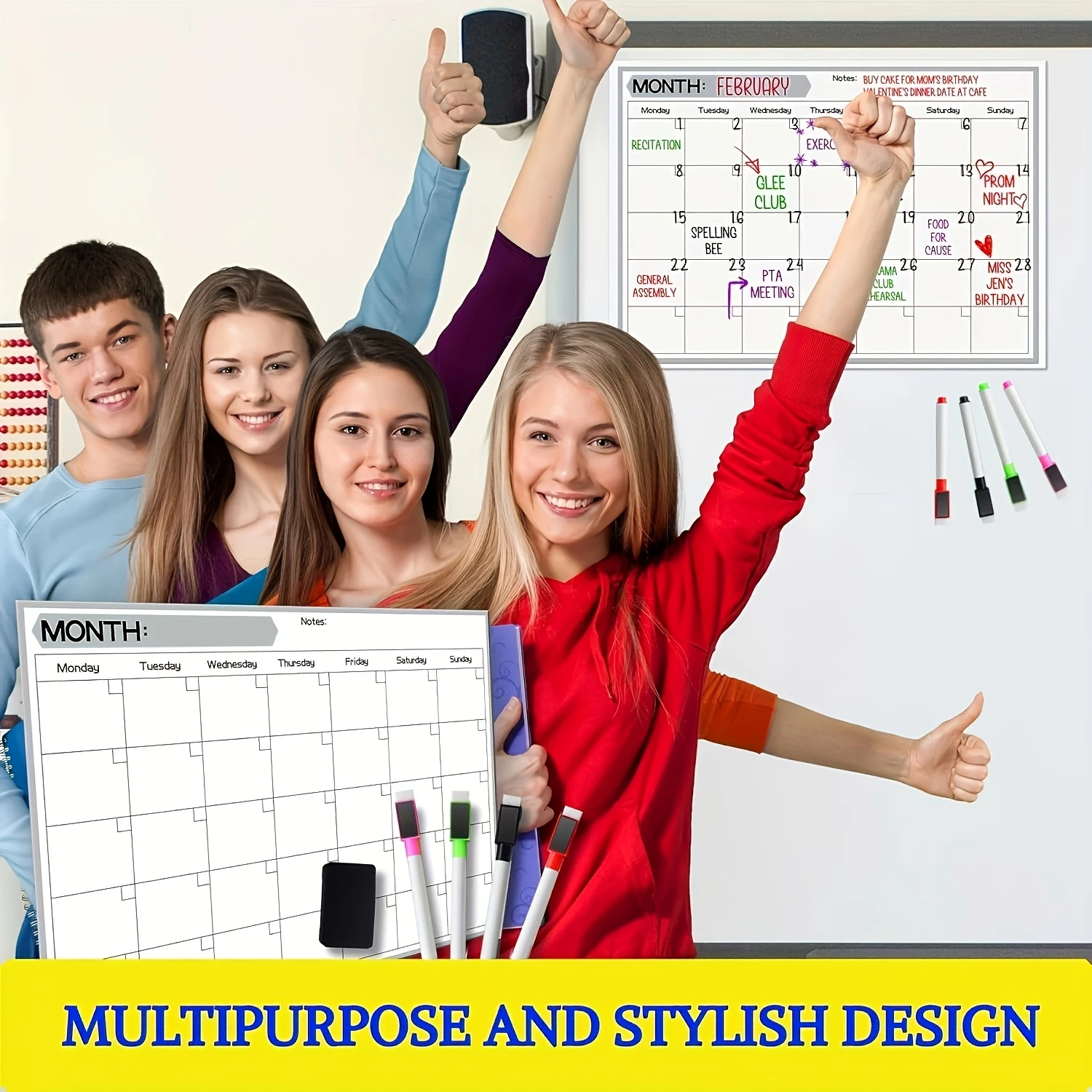Material Magnetic Refrigerator Calendar - Dry Erase Monthly Planner - 17x12 Rectangle Whiteboard Fridge with 4 Markers and Erase