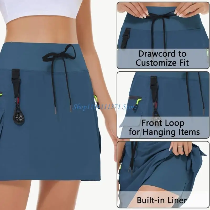 تنورة تنس من البوليستر سريعة الجفاف بخصر مطاطي وجيب بسحاب متوسط الطول لتشغيل ملابس رياضية