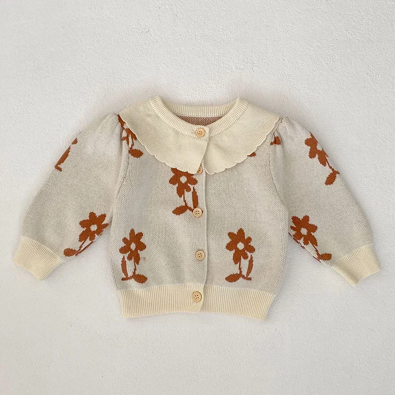 2024 New Autumn Toddler Baby Girl Knitting Cardigan Long Sleeved Printed Newborn Baby Girls Sweater Coat Baby Girl Clothing