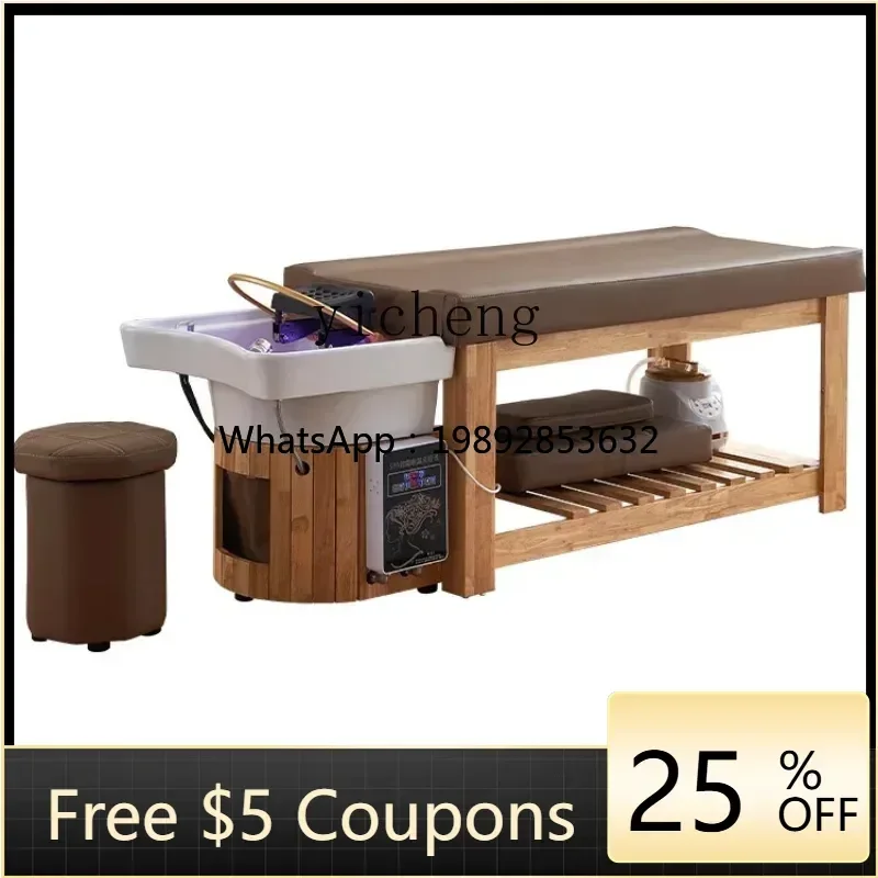 M1 Solid Wood Head Therapy Bed Lying Completely Hair Salon Pedicure Integrated Shampoo Chair High-End Ceramic