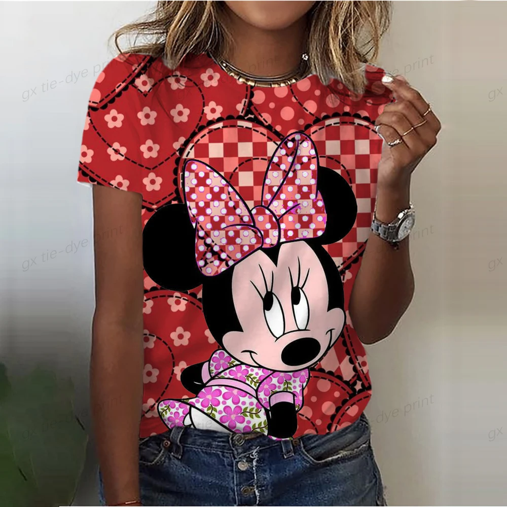 Disney Mickey Mouse Print Womens T-Shirt Ladies Casual Basis O-Collar Shirt Short Sleeve Ladies T-Shirt Minnie Graphic Printing