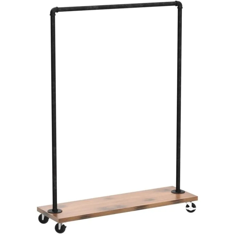 رف الملابس الصناعية للأنابيب مع عجلات لحلول تخزين الطراز العتيق في الاستوديو المنزلي أو المساحات البوتيكية Du