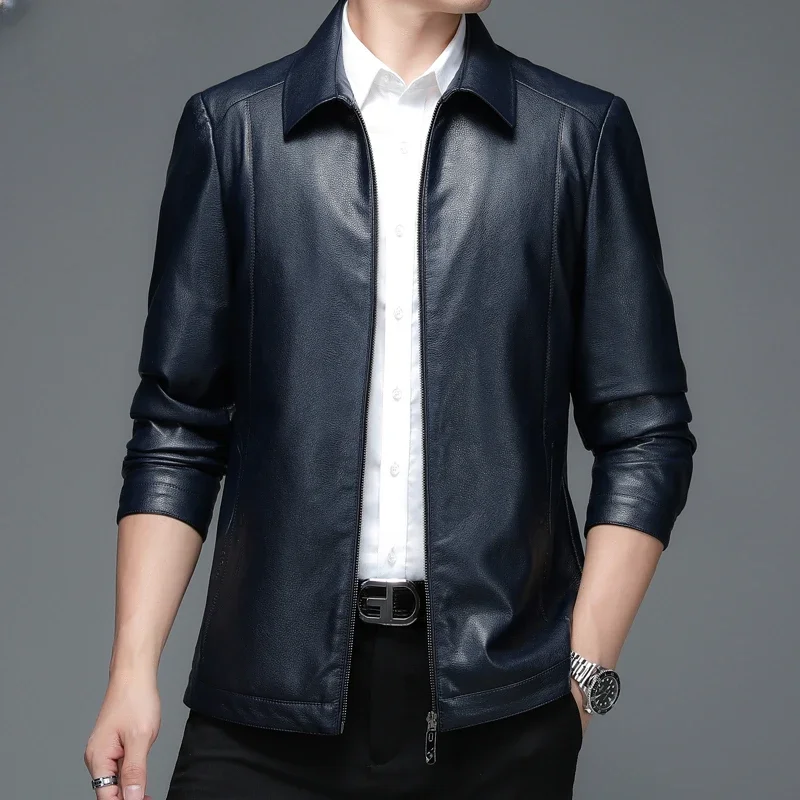 New Genuine Leather Jacket for Men 2023 Spring Autumn Men's Coats Fashion Lapel Leather Jackets Casual Zipper Streetwear Abrigos