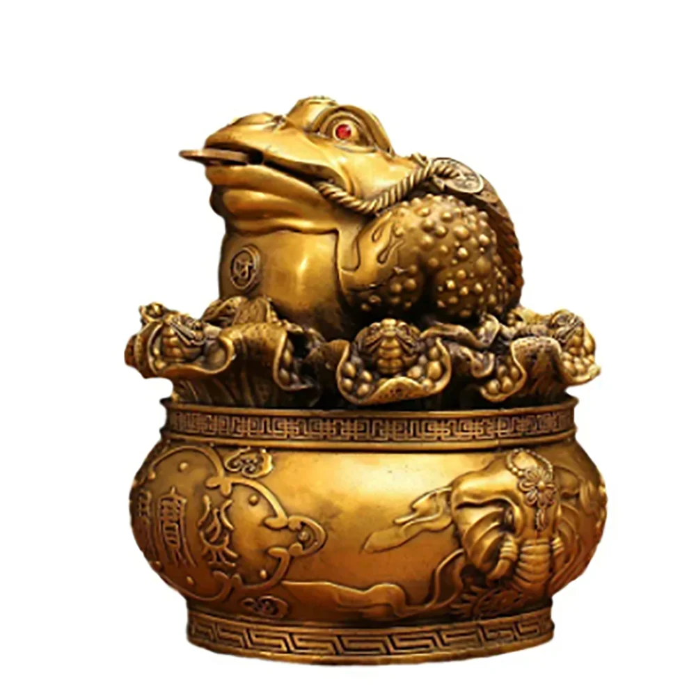 

Wealth All Copper Golden Toad Ornament Three Legged Golden Toad Treasure Bowl Hundred Wealth Golden Toad Home Living Ornaments