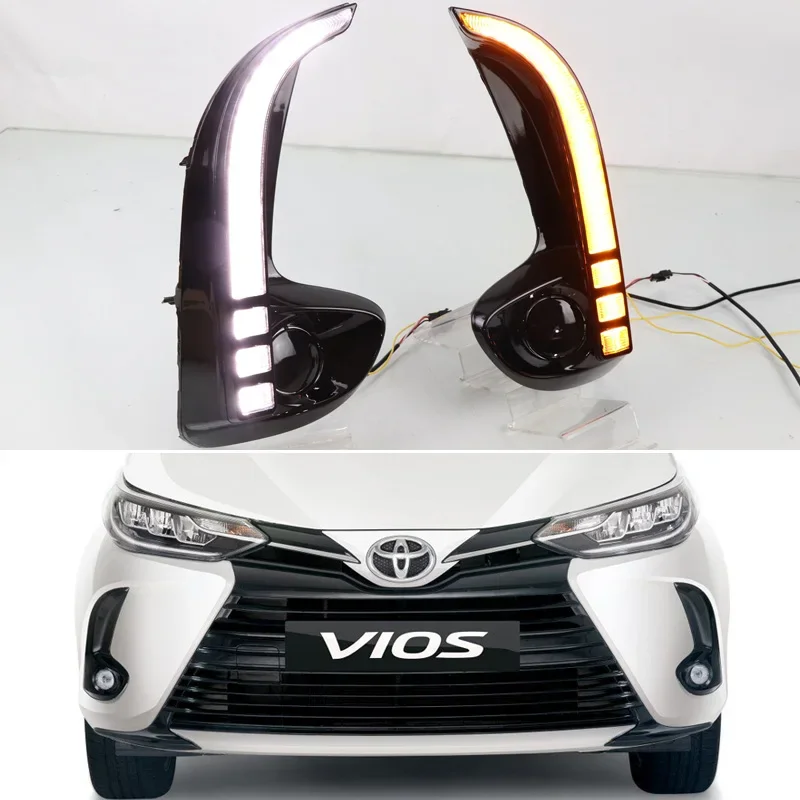 LED Daytime running lights For Toyota Vios 2020 2021 auto Drl with Dynamic turn signals for cars Fog Lights headlights Foglamps