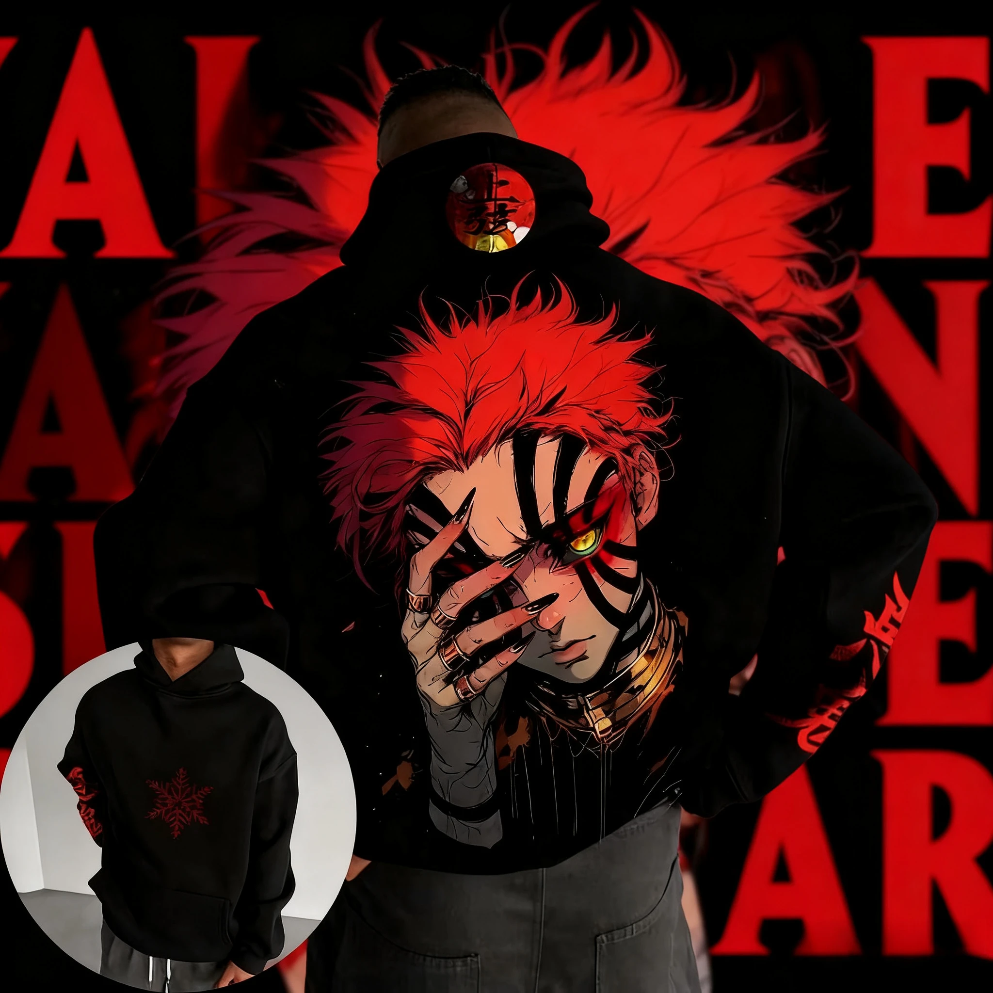 

The 2025 Best-selling Anime Demon Slayer Series Akaza Character Hoodie Autumn and Winter Printed Pure Cotton 100% Casual Hoodie