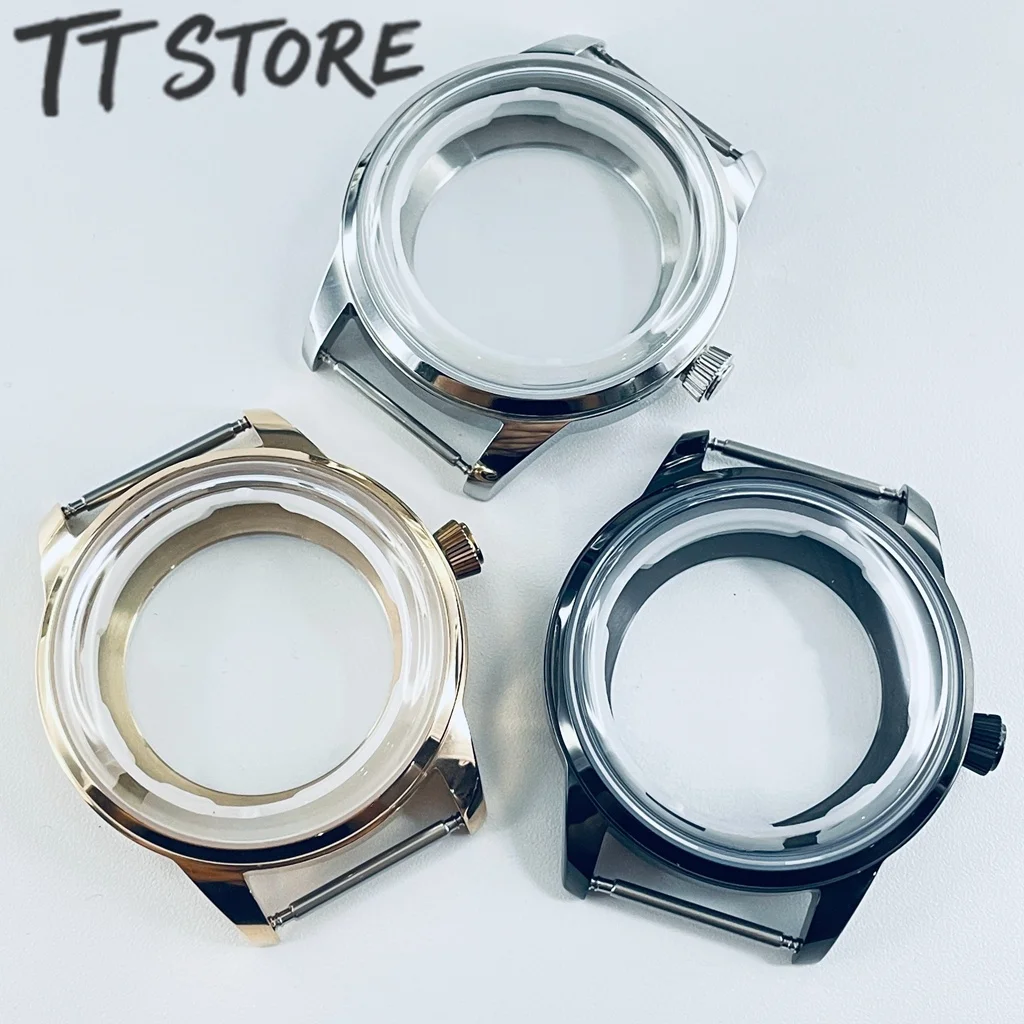 Unisex 40MM Stainless Steel Silver Black Cocktail Watch with Arc Glass Case NH35 NH36 7S26 7S36 4R35 Compatible