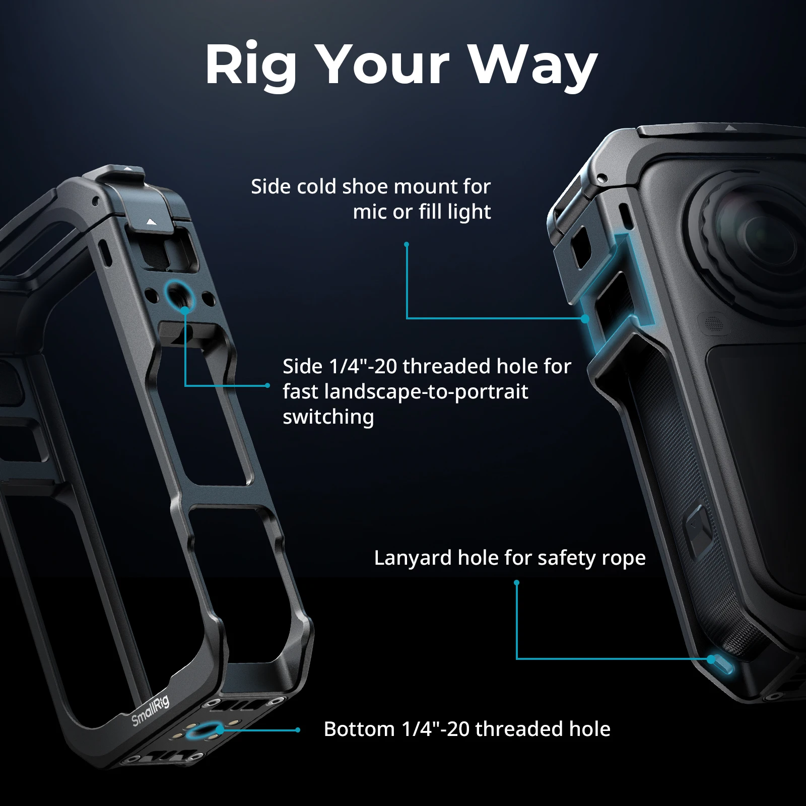 SmallRig X6 Käfig für Insta360 X6 mit Silikon-Objektivdeckel, Windschallschutzschaum und Schnellverschlusshalterung 1/4"-20 Loch -6965 – Detail 3