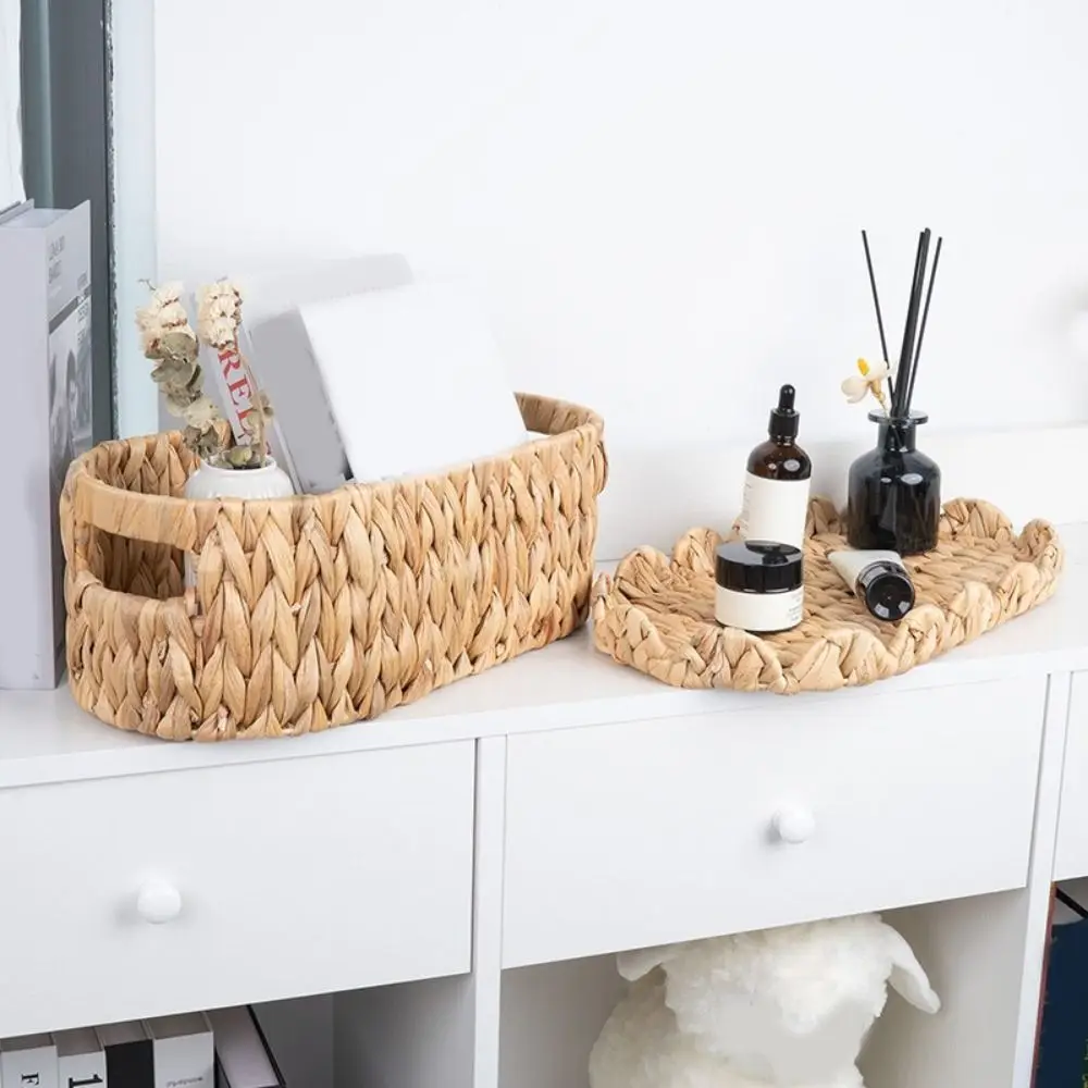 

Large Capacity Straw Woven Storage Basket Dustproof with Lid Water Hyacinth Basket Decorative Cosmetic Storage Box Farmhouse