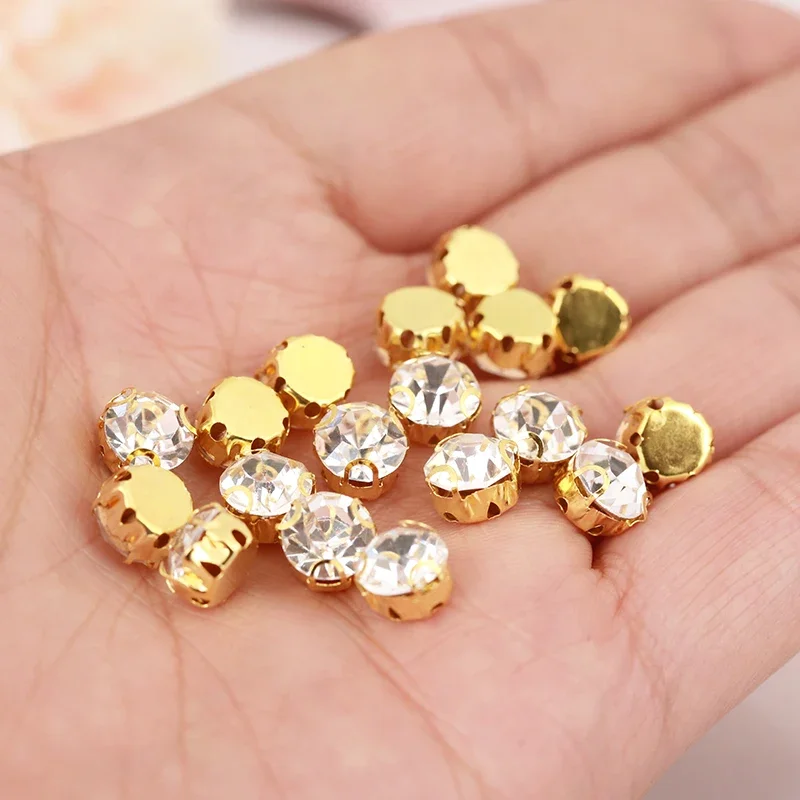 Top Grade 4mm-8mm 3D Claw Sew-on Clear Crystal Rhinestone With Hole Flatback Gold/Sliver DIY Sewing Strass Rhinestone Decoration