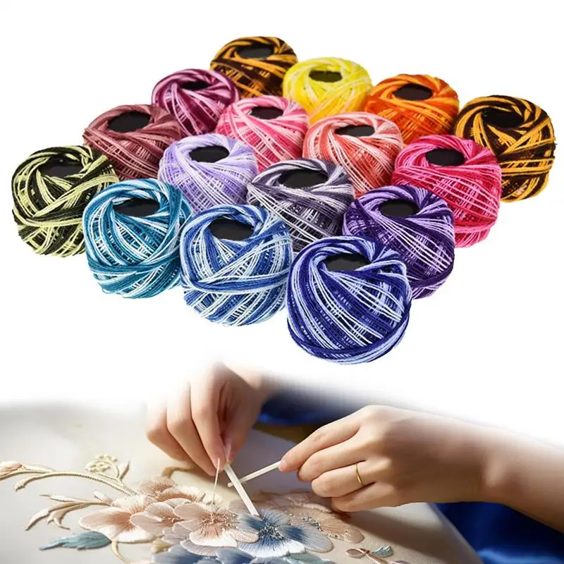 Variegated Crochet Thread 16 Roll Embroidery Gradient Color Yarn Rainbow Color Embroidery Floss Craft Sewing Supplies For Home