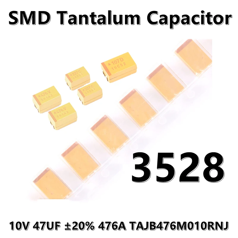 Smd布コンデンサ、3528、タイプb、10v、47uf、 ± 20% 、476a、tajb476m010rnj、1210、5個