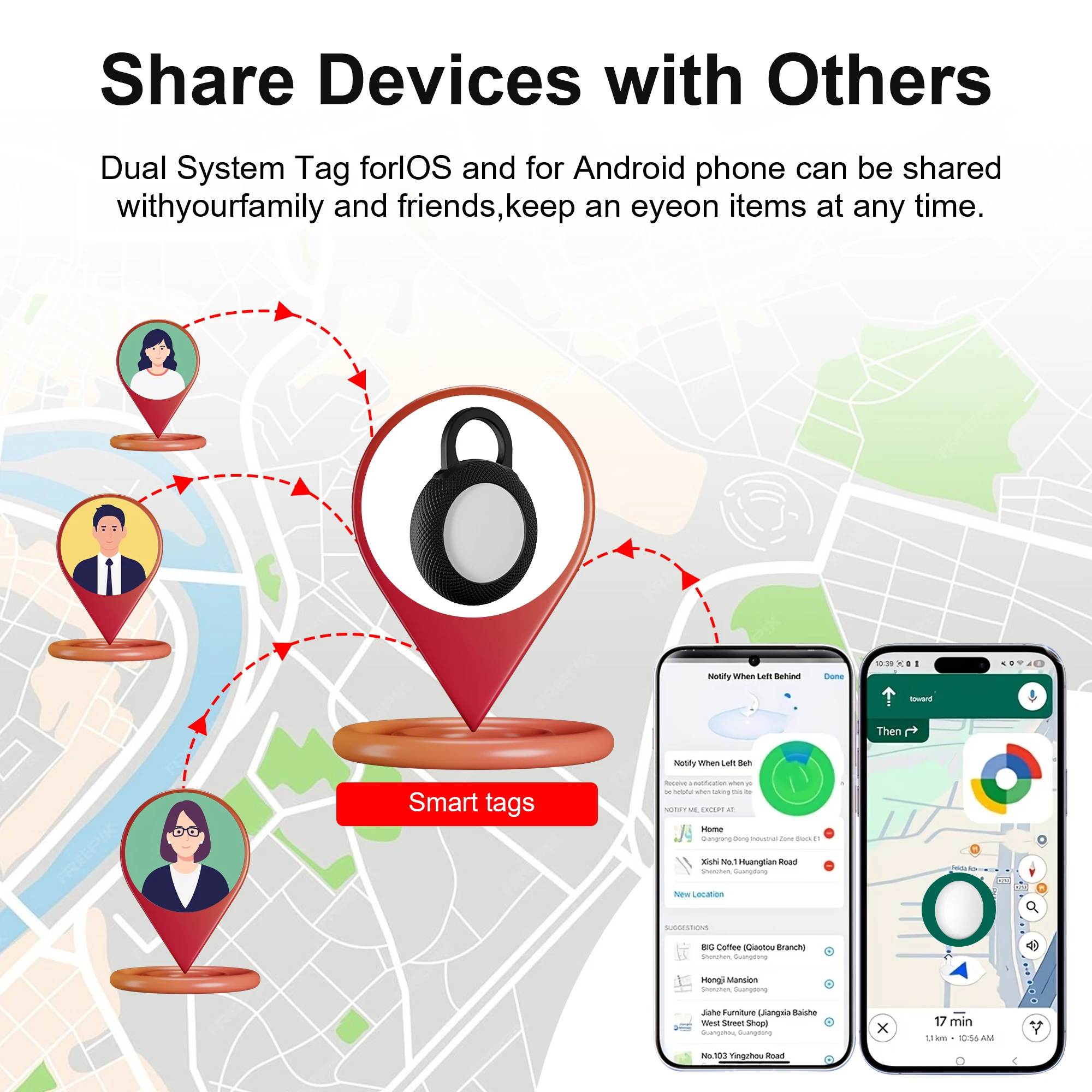 Mini GPS Dual System Tracker,Works with Apple Find My & Android Google Find Hub App,Smart Bluetooth Item Finder for Bags,Keys