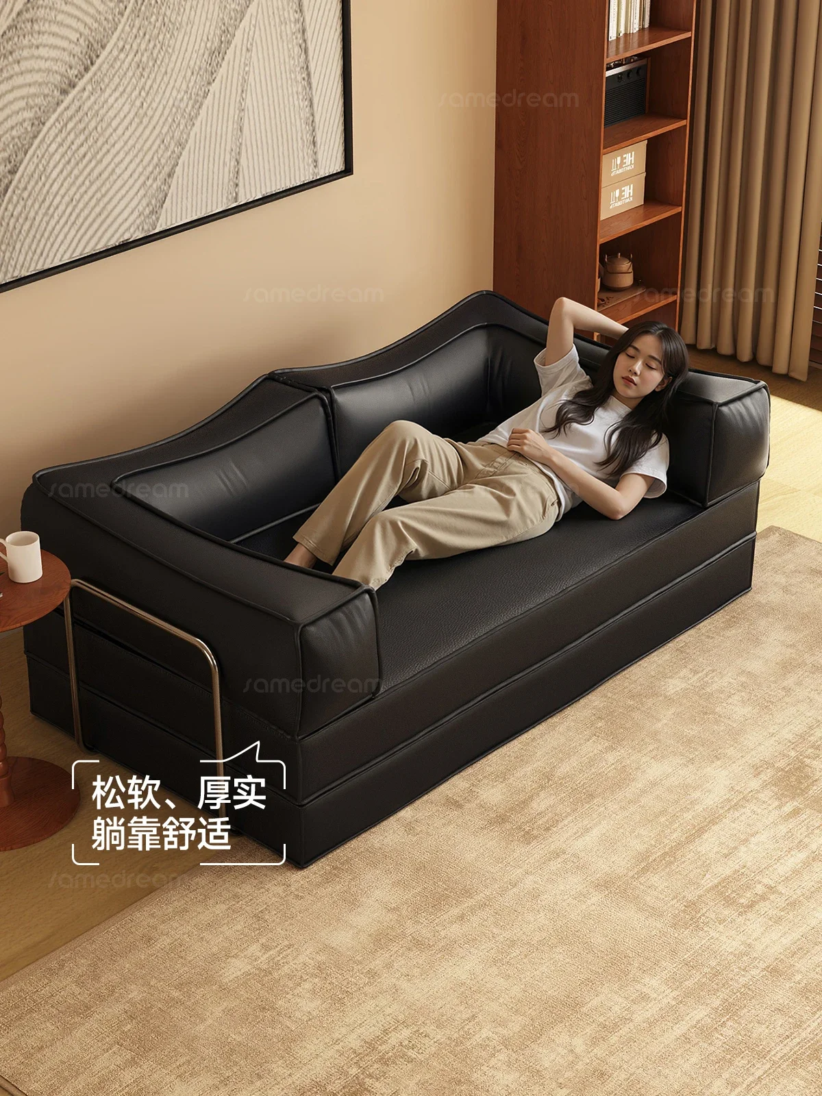Medieval style cat scratch leather fabric sofa living room vintage small apartment modular folding double sofa bed