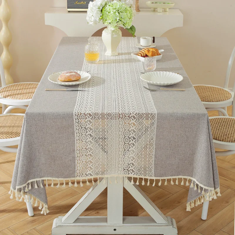 Tablecloth made of polyester and linen, with a simple and elegant style. Hollow out and spliced rectablecloth Flower Manufacture