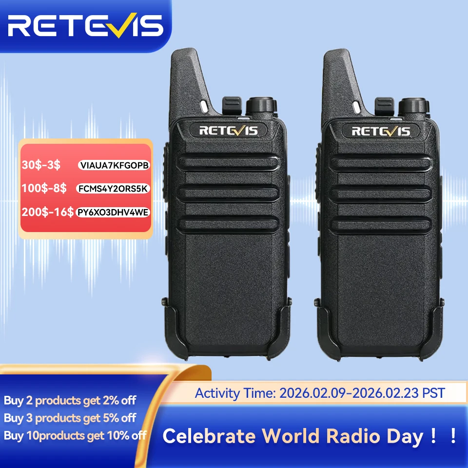 Retevis RT622 ミニトランシーバー 2台 PMR446 ポータブル双方向無線 PTTトランシーバー レストラン・ホテル用通信無線