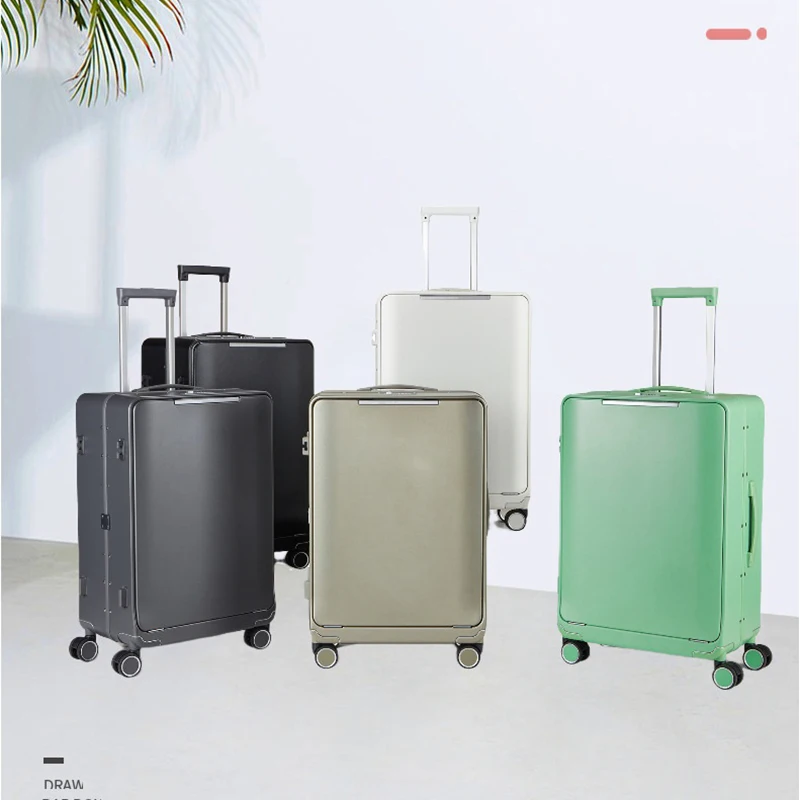 Multi-function front open lid aluminum frame suitcase silent spinner travel trolley case 20“ 24 inch digital combination lock