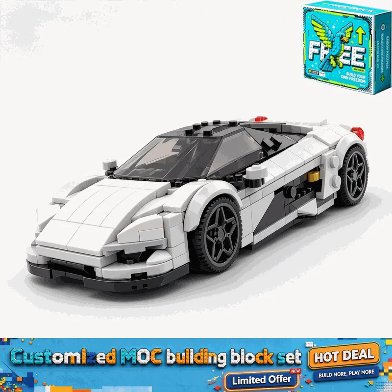 321Pcs White Hyper Sports Car Building Blocks Low Profile Racing Vehicle Model City Road Assembly Display Collection Gift Set