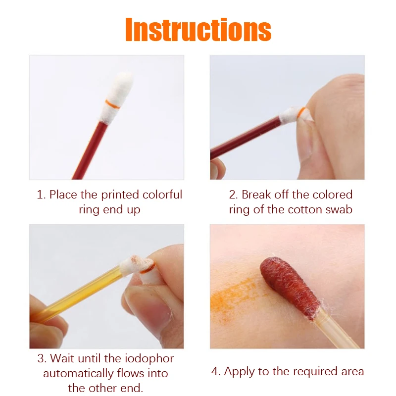 Disposable Medical Iodine Cotton Stick Iodine Disinfected Cotton Swab Cleaning Care Wound Cotton Swabs Aid First Aid Kit Supplie