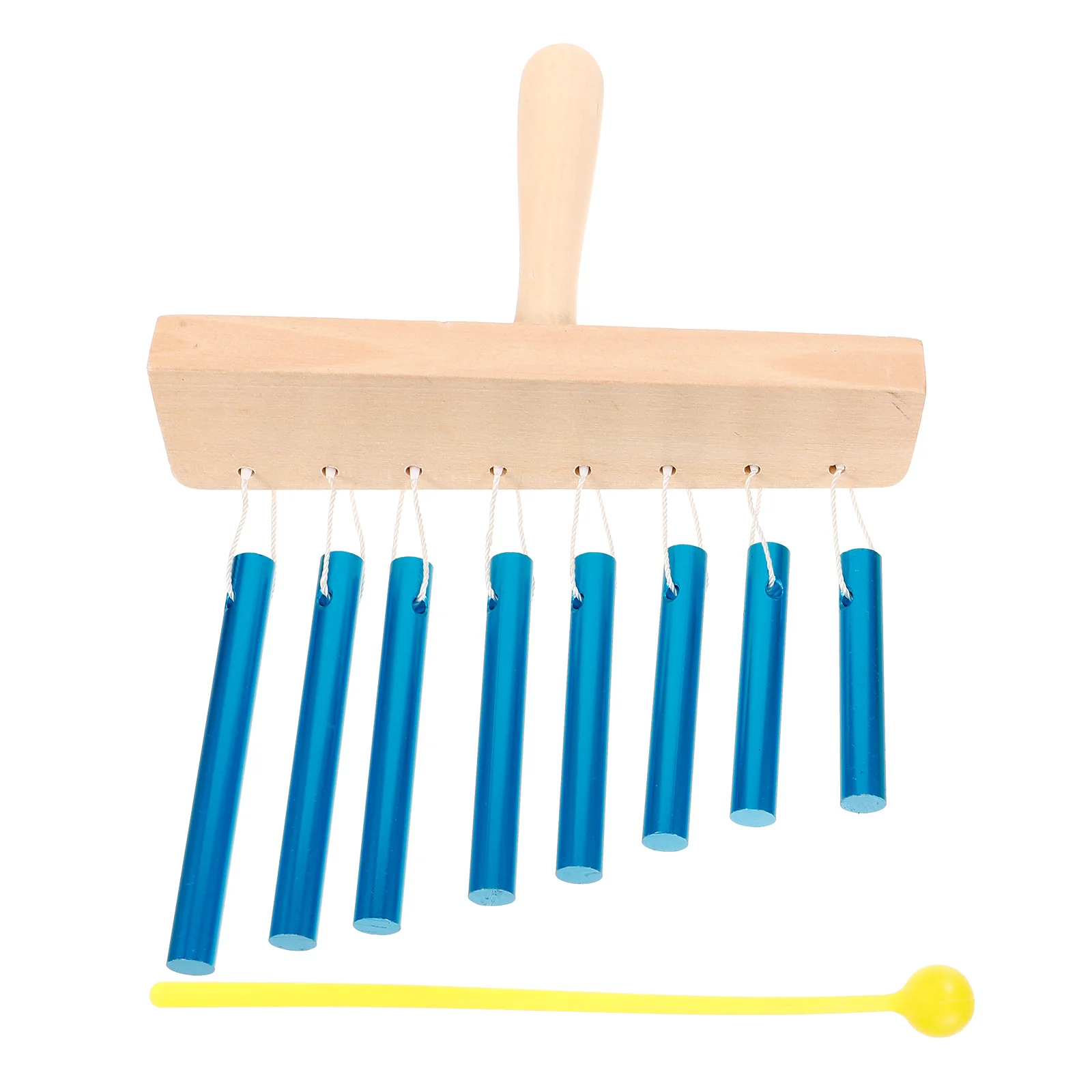 

8 Bars Wind Chime Single Row Percussion Instrument for Children Kids Beginner Tabletop Bell Blue Aluminum Tubes Durable Wood
