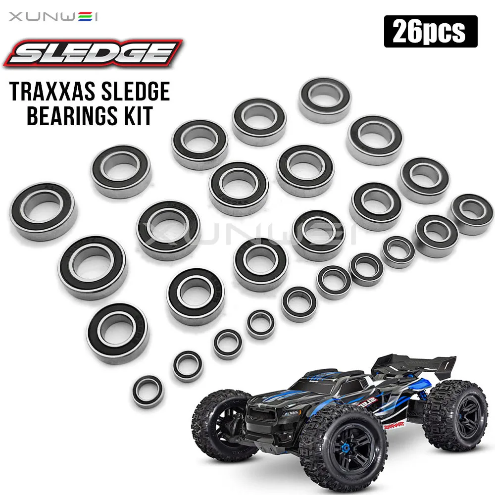 Chrome Steel Ball Bearings Kit Rubber Sealed 26pcs/set for RC Traxxas 1/8 Sledge 4x4 4WD Rc Off-Orad Truck Car Parts