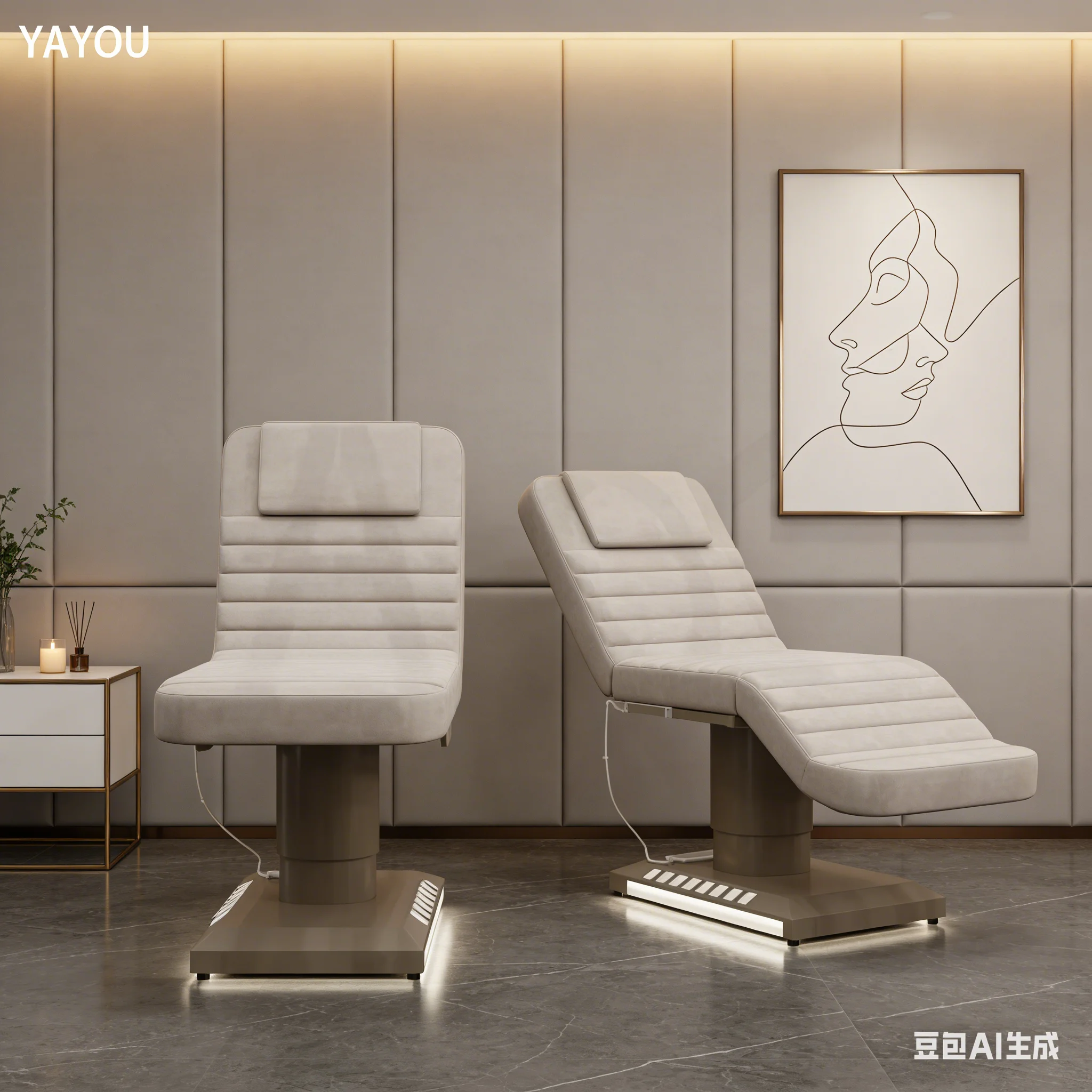 2026 High-End Wooden Massage Bed with LED Lighting 3-Motor Customizable Color for Living Room