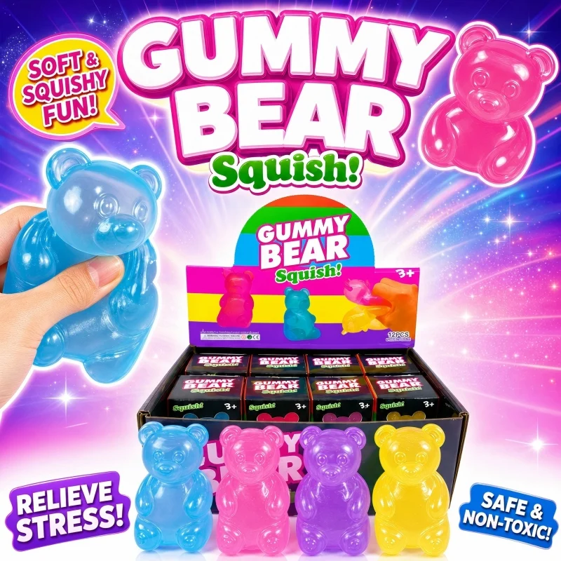 

Fidget Toy Cute Bear Squeeze Ball Slow Rising TPR Sensory Toy Handheld Anxiety Relief Gift Office