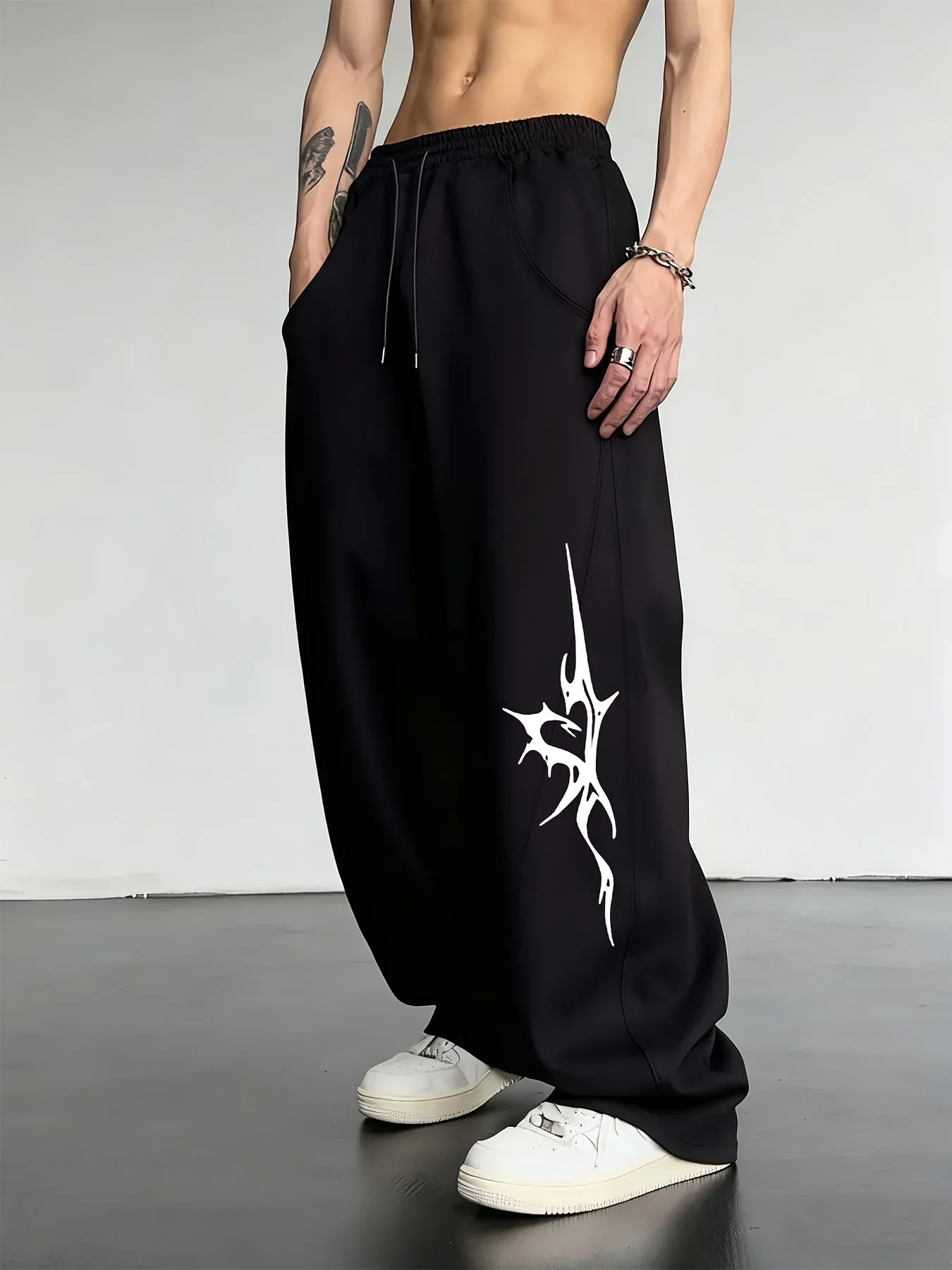 Men's Solid Color Sanitary Winter Pants 2026 Drawstring Waist Straight Wide Leg Loose Fit with Pockets Versatile Sports Trousers