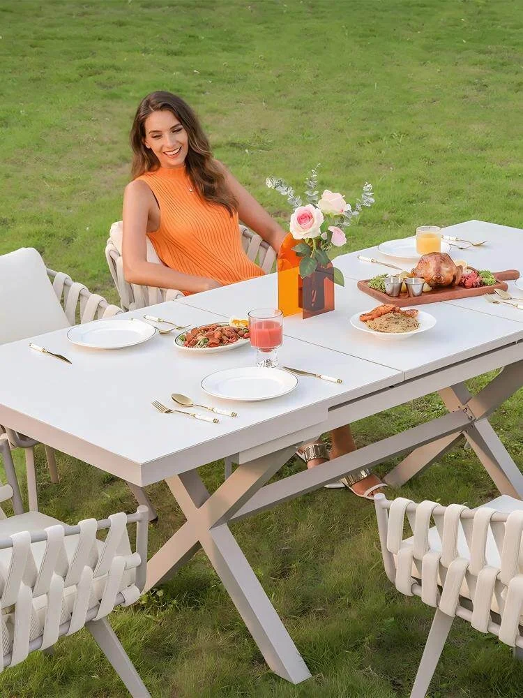 Outdoor Stone Table and Chairs Set Stretchable Telescopic for Garden Courtyard Balcony Villa Hotel