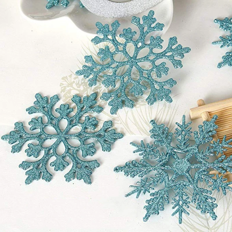 10pcs Christmas Glitter Snowflake Strings Christmas Tree Hanging Pendant Ornaments Decoration Party Fake Snowflake Decoration