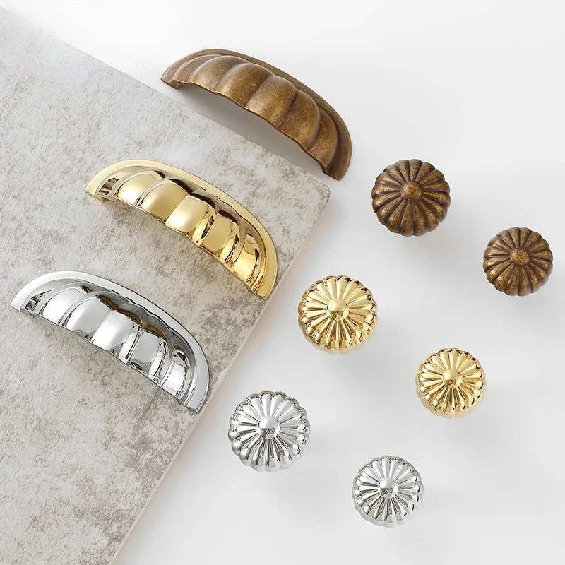 yesFrench Luxury Brass Pumpkin Shell Cabinet Knob, Pure Copper Drawer Pull, Chrome Antique Furniture Handle