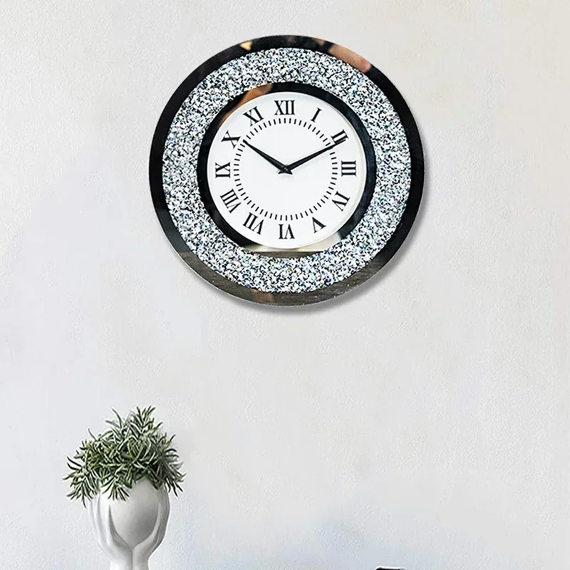 Reloj De Pared De diamantes, diseño moderno, decoración para sala De estar, Reloj De Pared De cristal con espejo, Reloj Digital De lujo, decoración para el hogar, Reloj De Pared