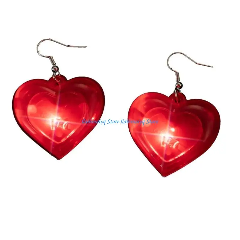 573B Fashion LED Lights Dangle Earrings Light Up Heart Drop Earring Unique Valentines Earrings Statement Jewelry