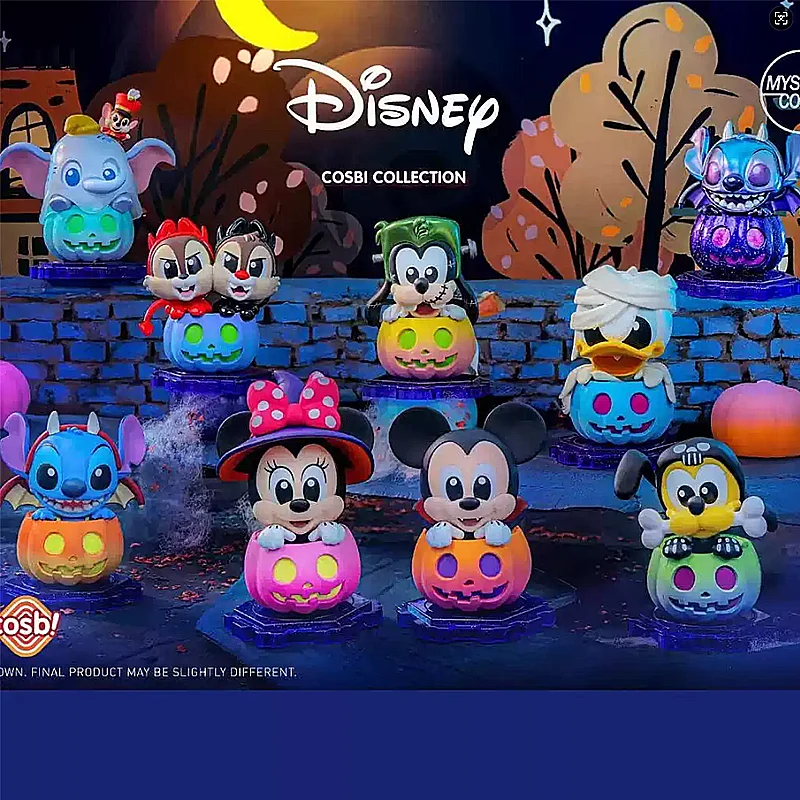 Genuíno disney mickey mouse e amigos abóbora série caixa cega caixa mistério presente de halloween brinquedo do miúdo figuras de ação mini figuras