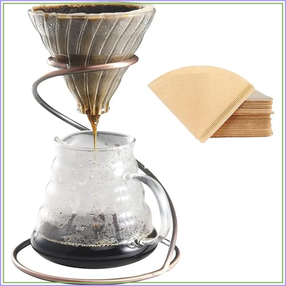 

Pour Over Coffee Maker Set - Glass Dripper, Metal Stand, 600ml Server, 40 Filters, 4 in 1 for Home Office