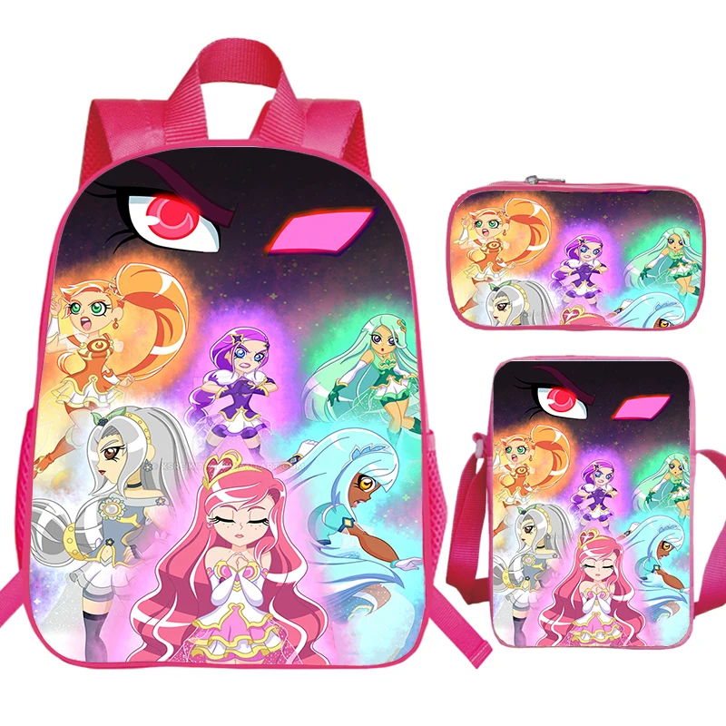 Sac à Dos Imprimé LoliRock de Dessin Animé avec Trousse à Crayons pour Fille Cartable Rose Mignon de Grande Capacité pour Enfant, Ensemble de 3 Pièces