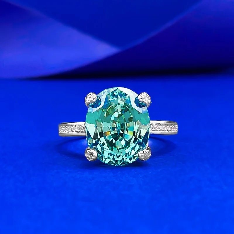 

CKT New 925 Silver Ring Female Imported High Carbon Diamond 8 * 8mm Fat Square Emerald Green Ring Female Fashion Versatile