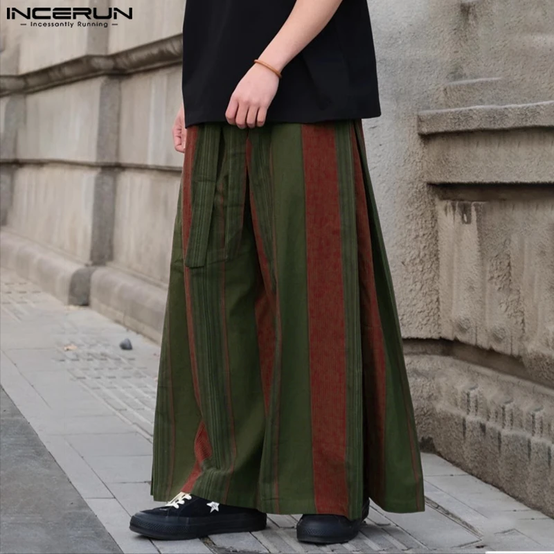 

INCERUN Summer Spring Stripe Long Pants Casual Men Pants Bottoms Streetwear Wide Leg Pants Trouser Men's Clothing S-5XL Oversize