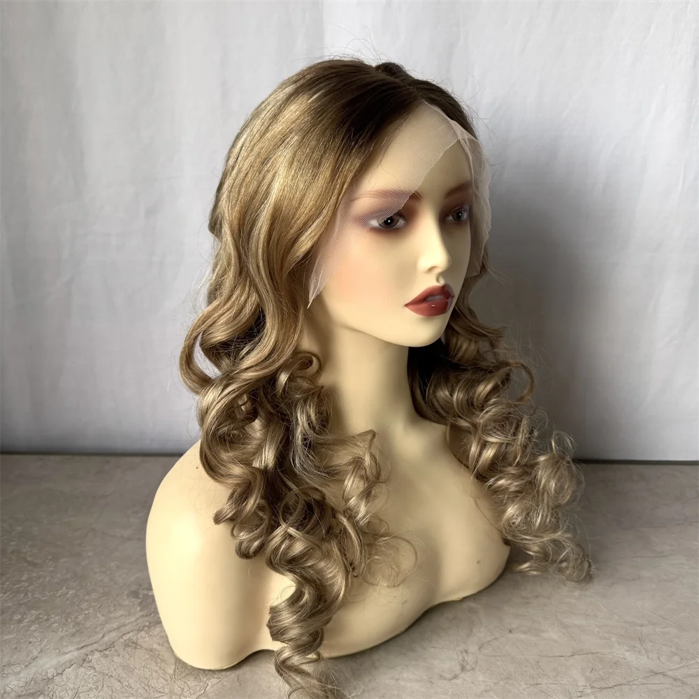 Highlighted Blonde Lace Front Wig for Women 100% Human Hair Curly Wavy Balayage Blonde Wig Brazilian Virgin Real Hair Wigs