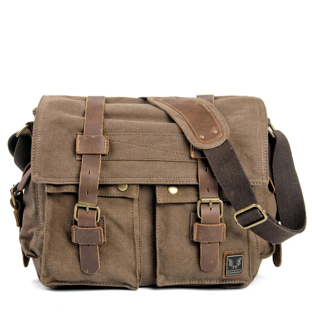 Vintage men's travel crossbody bag Canvas with Mad Horse Messenger Bag for men and women casual shoulder bag