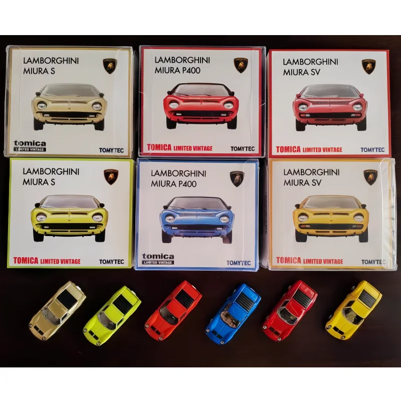TOMYTEC TLV MIURA S Mura modelo de coche de simulación en miniatura fundido a presión de aleación amarillo-verde-rojo, adornos para adultos, regalos para niños