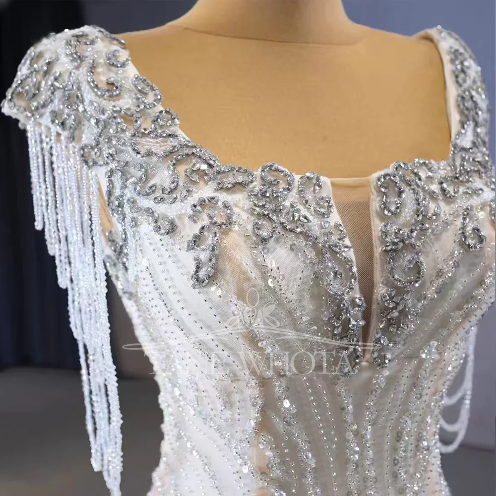 Robe de mariée de luxe à paillettes et perles, col carré, dos à lacets, Style gaine, élégante, 2025